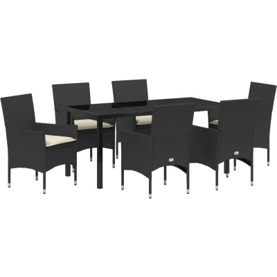 Afbeelding van vidaXL 7 delige tuindining set met kussens zwart poly rattan