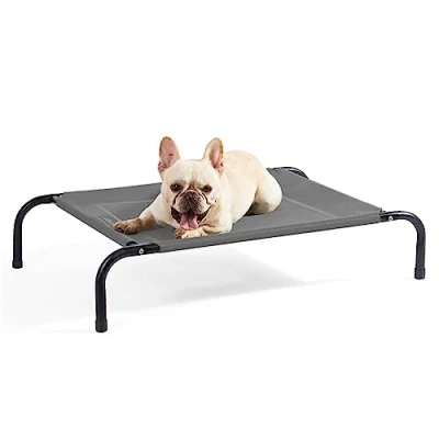Afbeelding van Bedsure verhoogd hondenbed klein waterdicht met gaas, outdoor voor reizen en tuin, grijs, 87 x 63 20 cm