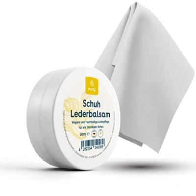 Afbeelding van eco:fy Veganistische schoenen lederbalsem met microvezeldoek lederwas schoenwas leerverzorging voor alle gladde leren 50 ml