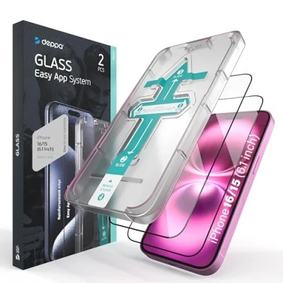Afbeelding van Deppa [2 Stuks] Screen Protector voor iPhone 15 (6.1&#039;) Schermbeschermer, 9H Gehard glas Volledige dekking met sjabloon installatie [Bubble Free]