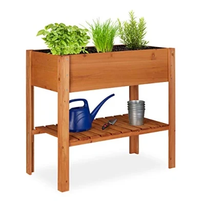 Afbeelding van Relaxdays moestuinbak hout kweekbak voor balkon moestuintafel terras kruidentuin