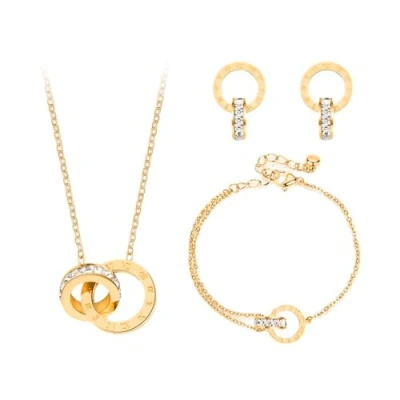 Afbeelding van KBRPEY Sieradenset voor dames, ketting en oorbellen set met kristallen hanger, witte kristallen, ronde sieradenset, halsketting, oorbellen, rosé verguld, cadeau meisjes vrouwen,