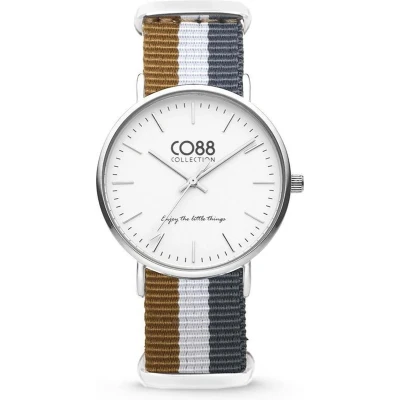 Afbeelding van CO88 Horloge staal/nylon zilverkleurig/bruin/wit/grijs 36 mm 8CW 10031
