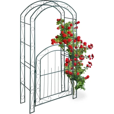 Afbeelding van Relaxdays rozenboog met deur rankhulp metaal tuinboog klimplantenboog decoratie