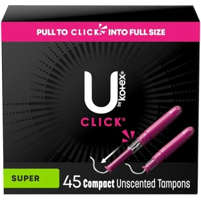 Afbeelding van U by Kotex Click Tampons, kompakt, sehr saugfähig, geruchlos, 45 Stück (Verpackung kann variieren),
