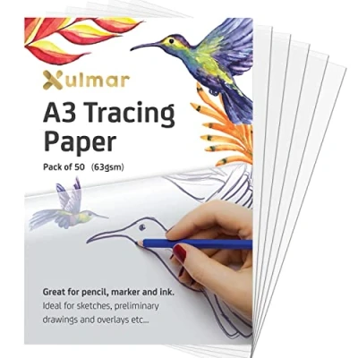 Afbeelding van Xulmar Overtrekpapier A3 63 GSM Pak van 50 vellen calqueerpapier voor naaipatronen, tekenoverlays en schetsen op kunstpapier schetsboek
