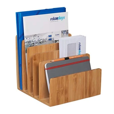 Afbeelding van Relaxdays brievenhouder bamboe brievenbakje bureau organizer postbakje 5 vakken