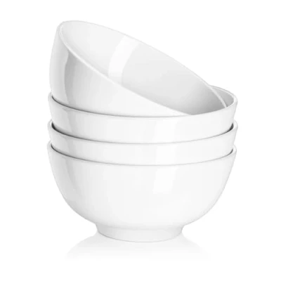 Afbeelding van DOWAN Soepkom/mueslikom, 600 ml/15 cm, porselein, serveerschalen voor salade/ramen, 4 stuks, wit