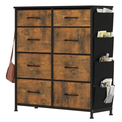 Afbeelding van YITAHOME Ladekast met 8 laden voor slaapkamer, stoffen dressoir, opbergladen handgrepen, metalen frame woonkamer, hal, rotte houtnerf