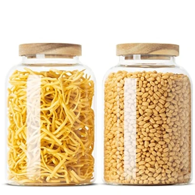 Afbeelding van Voorraadpotten met deksel, groot (2 delig), 1600 ml, Voorraaddozen van Glas houten luchtdicht, Voorraadpotten, set voor levensmiddelen, en klein