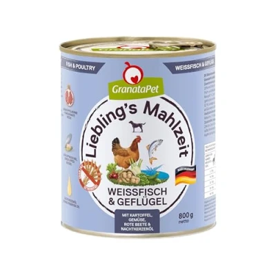 Afbeelding van GranataPet Lieblings&#039;s Maaltijd witvis &amp; gevogelte, natvoer voor honden, hondenvoer zonder granen en suikertoevoegingen, volledig voer, 6 x 800 g