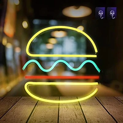 Afbeelding van AYYDS Hamburger Lichtreclame, neonverlichting, led, neonbord, USB neonlicht, wandverlichting, decoratie voor slaapkamer, kinderkamer, bar, Kerstmis, verjaardagsfeest