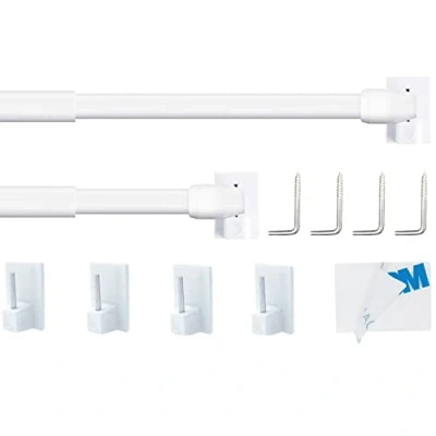 Afbeelding van 2 stuks gordijnstangen, lijmen, bistrogordijnstangen, uittrekbaar, voor winkel, kast, raam, keuken, doe het zelfprojecten (80 140 cm, wit)