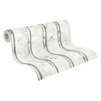Afbeelding van A.S. Création 95370 1 Behang in Houtlook Elements Vliesbehang, Wit Crème Grijs, 10.05m x 0.53m