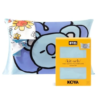 Afbeelding van BT21 x Kitsch Satijnen kussensloop met ritssluiting, zachter dan moerbeizijde kussenslopen standaard maat 1 pak, gladde verkoelende kussenslopen, queensize voor haar, huidgezondheid en