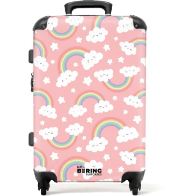 Afbeelding van NoBoringSuitcases.com Grote koffer Roze met regenboog patroon Kinderkoffer geschikt voor jongen en meisjes Reiskoffer 4 wielen Trolley op wieltjes Rolkoffer groot kinderen 72 liter Ruimbagage valies 20kg