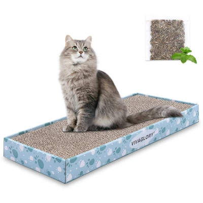 Afbeelding van VIVAGLORY Krabpaal voor Kat, Krabmatten met Doos, Omkeerbare Krabplank Binnenkatten, Kartonnen Krabpaal, Katnip Inbegrepen, 1 Pack