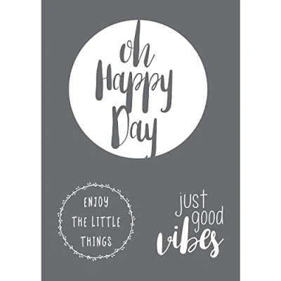 Afbeelding van Rayher 45098000 sjabloon Happy Day, formaat DIN A4, met rakel, zeefdruk sjabloon, schildersjabloon, zelfklevend