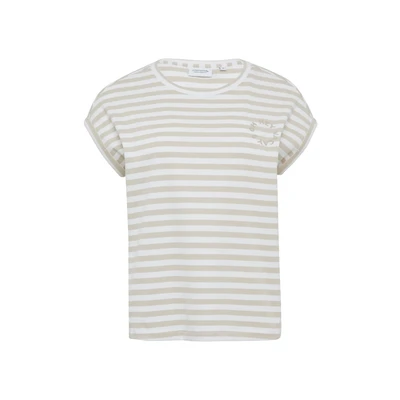 Afbeelding van comma casual identity Gestreiftes MIT ÜBERSCHNITTENEN Schultern UND Detail Tshirt print, Dames, Maat: 34, Wollweiß