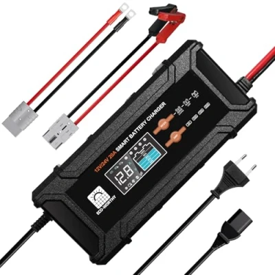 Afbeelding van ECO WORTHY LifePO4 Acculader, 12 V/24 V, 20 A, met multi stroomopties 5 A/10 A/15 A/20 automatische loodzuurbatterij, spanningsdetectie voor auto, vrachtwagen, motorfiets, grasmaaier