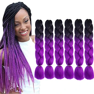 Afbeelding van Jumbo Vlechten Haar Ombre 6 Stuks Kanekalon Extensions Voor Haak Twist (Zwart/Paars)