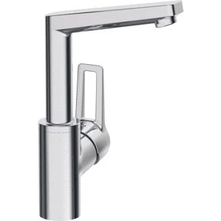 Afbeelding van Hansa twist 1 gats wastafelkraan met zijbediening open hendel zonder waste 150 draaibare uitloop 13cm chroom 09552205