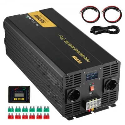 Afbeelding van VEVOR Pure sinusomvormer, 5000 W, auto omvormer DC 12 V naar AC 230 V, met USB poort, lcd display, afstandsbediening, EU stekker, voor camper, vrachtwagen, auto, zonnesysteem, reizen
