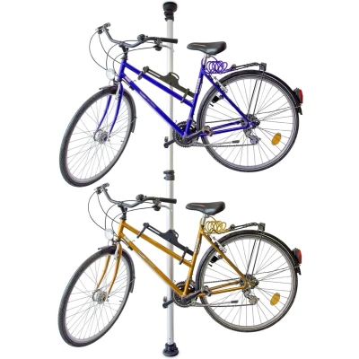 Afbeelding van Relaxdays Fiets ophangsysteem, fietsenrek 2 fietsen, fietsenhouder telescoopstang, houder.