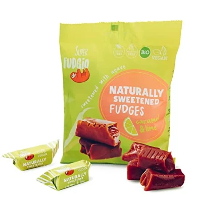 Afbeelding van SUPER FUDGiO BIO Snoepjes Veganistisch en Glutenvrij Karamelsnoepjes gemaakt van natuurlijke ingrediënten zonder palmolie met 100% biologische kokosmelk kokossuiker 150g karamel limoensmaak
