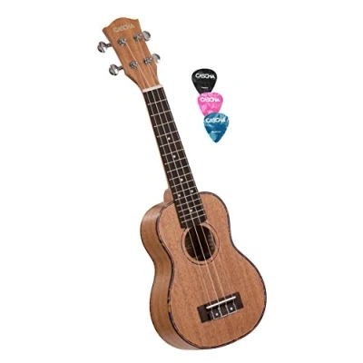 Afbeelding van Cascha Premium mahonie sopraan ukelele, kleine Hawaii gitaar, Ukelele voor beginners, met acquilasnaren en 3 plectra 21 inch Sopran bruin