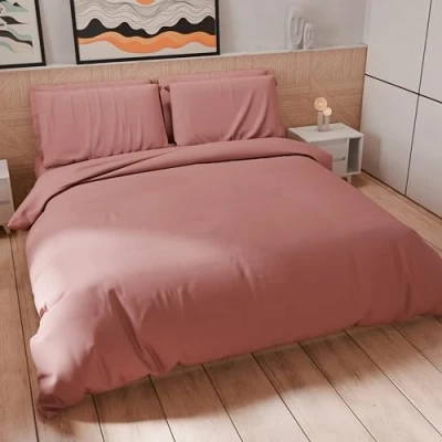 Afbeelding van PETTI Artigiani Italiani dekbedovertrek voor tweepersoonsbed, en kussenslopen van microvezel, effen, donker poeder, 100% Made in Italy