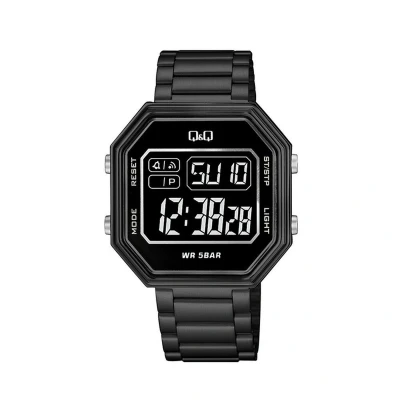 Afbeelding van Q&amp;Q M206J008Y Horloge Digitaal Unisex Stalen band Achthoek Metaal Datumaanduiding 100 jaar kalender Stopwatch Alarm Tweede tijdzone Backlight Zwart Transparant
