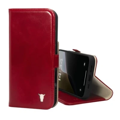 Afbeelding van TORRO Hoesje Compatibel met iPhone 16 Pro Premium Leren Portemonnee Standaard en Kaartsleuven Rood