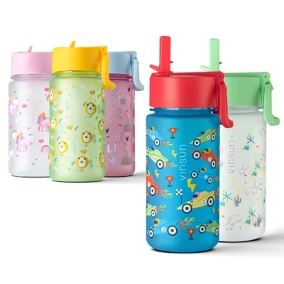 Afbeelding van Vinsun Waterfles Kind met Rietje 500ml Lekvrij, BPA vrij, Tritan Drinkfles blauw voor Kleuterschool, School, Sport