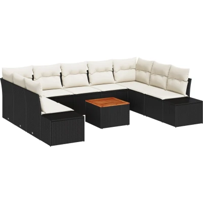 Afbeelding van vidaXL Tuin Sofa Set van 10 Zwart en crème Rattan, Polyester stof