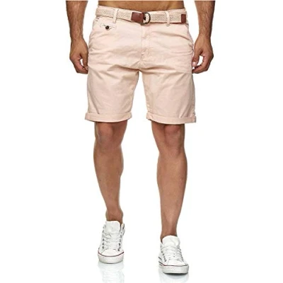 Afbeelding van Indicode Conor Korte broek voor heren met riem, cargoshorts heren, van katoen, vrijetijdsbroek zakken, sportieve elegante look, regular fit, comfortabel materiaal stretch, Cameo Rose, L