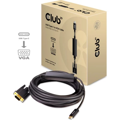 Afbeelding van club3D USB C™ / VGA Adapterkabel C stekker, 15 polige stekker 5.00 m Zwart CAC 1512 Vlambestendig displaykabel