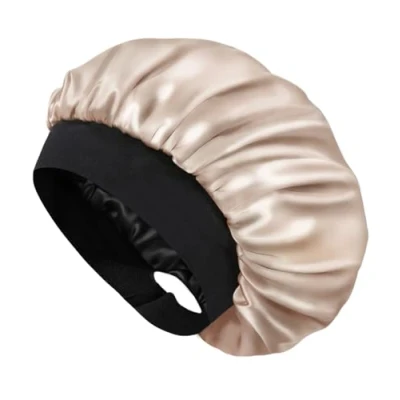 Afbeelding van Hat Hut Satijnen bonnet zijden slaapmuts voor vrouwen haarbonnet krullend haar slapen verstelbare brede band dubbellaags, Champagne, one size