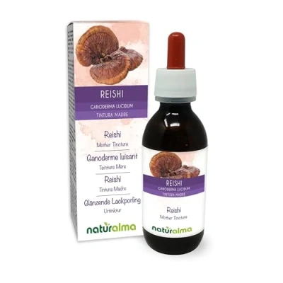Afbeelding van Gesteelde lakzwam of Reishi (Ganoderma lucidum) paddenstoel Alcoholvrije moedertinctuur Naturalma Vloeibaar extract druppels 120 ml Voedingssupplement Veganistisch