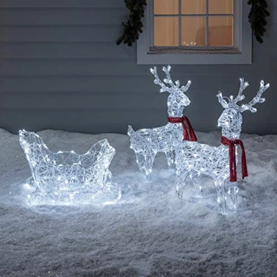 Afbeelding van Lights4fun Rendieren met slee 240 witte ledlampjes, werkt op batterij, timer, kerstverlichting voor buiten en binnen, kerstfiguur