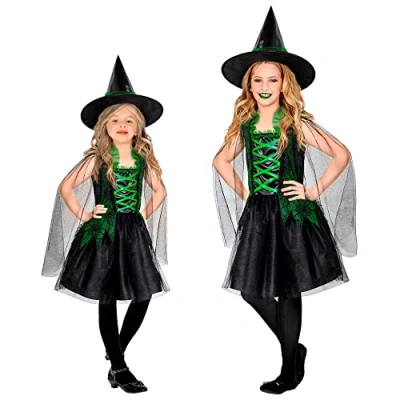 Afbeelding van Widmann Heks &amp; Spider Lady Voodoo Duistere Religie Kostuum Boosaardige Quirine Meisje Zwart Maat 164 Carnavalskleding Verkleedkleding