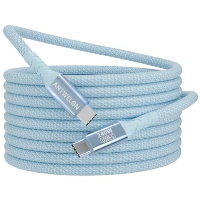 Afbeelding van ANTWELON USB C naar Kabel, 240W Nylon Oplaadkabel, PD3.1 Snellaadkabel Type Kabel Compatibel met iPhone 16 15 Pro Max Samsung S24 S23 iPad MacBook Huawei Xiaomi (blauw)