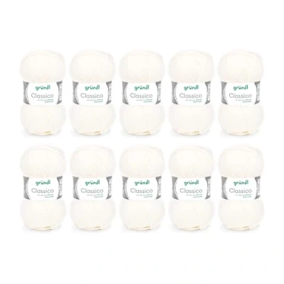 Afbeelding van Gründl Classico wol (Oeko Tex® gecertificeerd breigaren van 50% scheerwol (merino) &amp; polyacryl, 50 g/120 m, naalddikte: 3,5 4,5, 10 bollen à g), wit