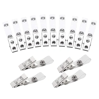 Afbeelding van YANGWEN 20 stuks metalen badgeclips, badgeclips met doorzichtige PVC bandjes voor ID kaarten en badgehouders naamlabels, werkbadges