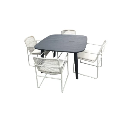Afbeelding van Set van Lennon tafel 120x120x76 cm charcoal en 4 Mira stoelen wit/taupe incl. kussen Yoi