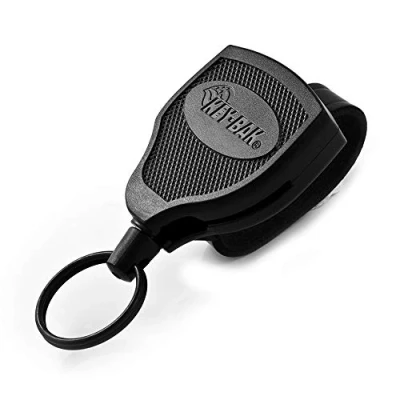 Afbeelding van KEY BAK SUPER48 SD 14 oz. vergrendeling intrekbare sleutelhanger, 36 inch koord, zwart polycarbonaat hoesje, lederen riem lus, oversized split ring
