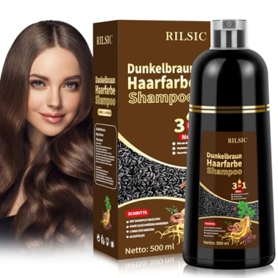 Afbeelding van Brown Hair Dye Shampoo 3 in 1, haarkleurshampoo donkerbruin tegen grijze haren afdekken, onmiddellijke haarkleurshampoo, bruine kleurshampoo voor mannen en vrouwen, 500 ml