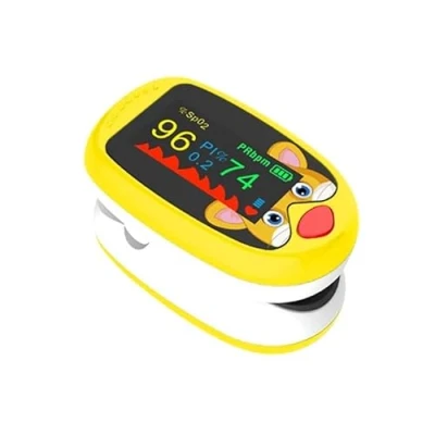 Afbeelding van Vingerpulsoximeter voor kinderen, vingerverzadigingsmeter, draagbaar, professioneel, 4 richtingen, 2 kleurig oled display, SPO2 meting, thuisgebruik