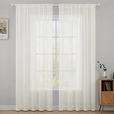 Afbeelding van MIULEE 2 Panelen, Zuivere kleur, Transparante raamgordijnen, Glad, Elegant, voor Ramen/Gordijnen/behandeling Slaapkamer, Woonkamer, ivoorkleurig, 140 x 260 cm, zakstang