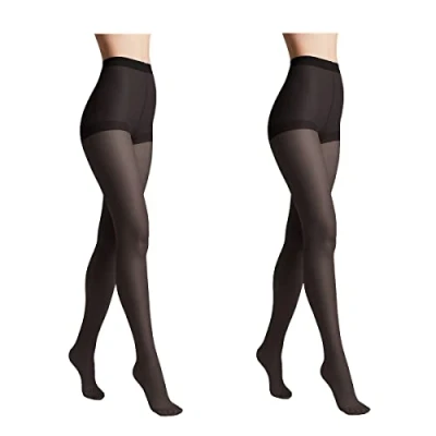 Afbeelding van Conte elegant 2 pack duurzame semi matte damespanty dunne met gemarkeerde slip glad SOLO 20 kleur bruin Maat 27 Zwart
